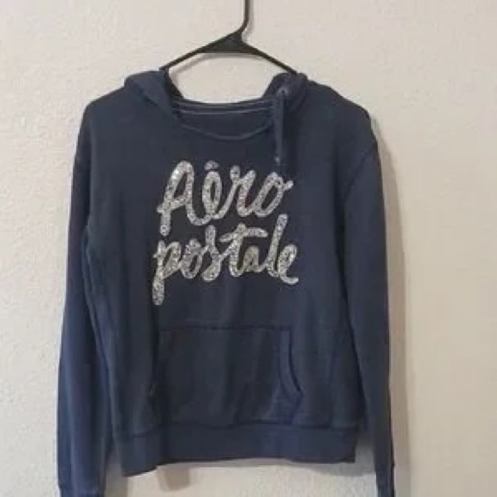 Aeropostale Navy Hoodie with Silver Sequin Script